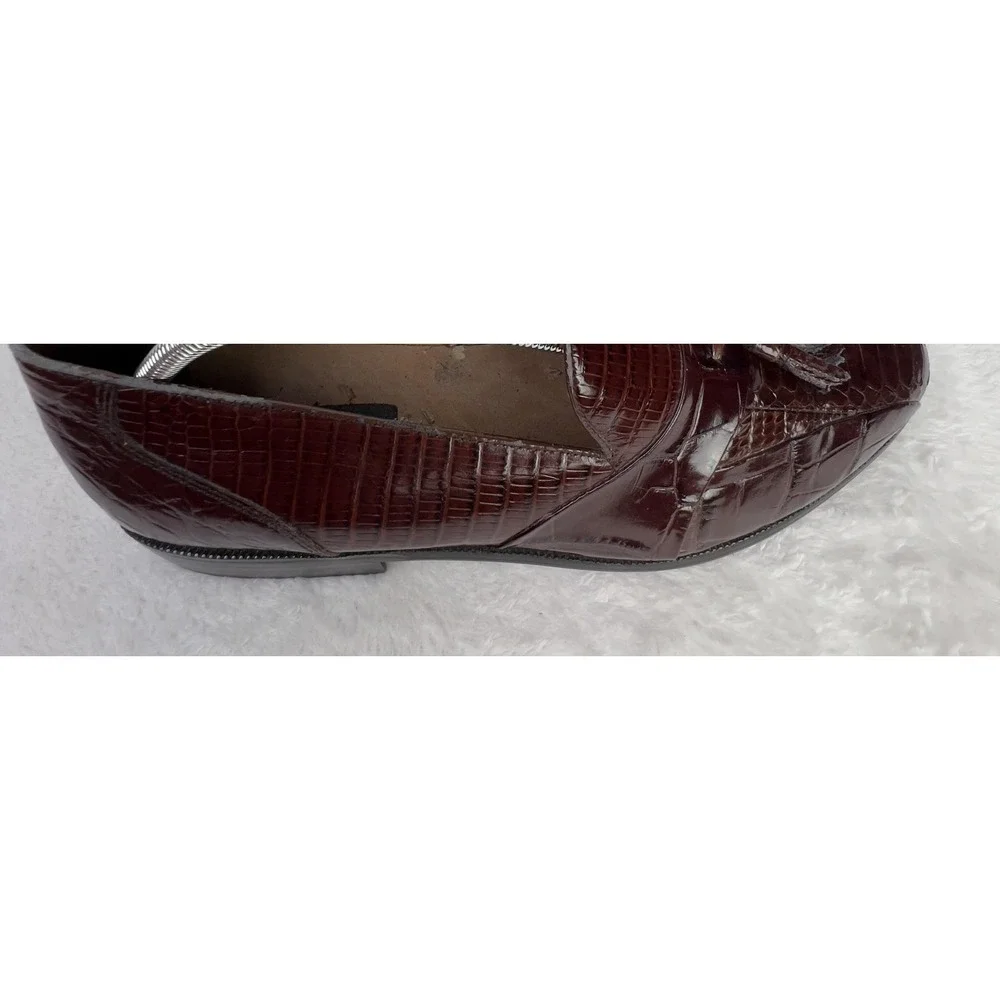 Stacy Adams Tassel Loafer Shoes Mens Size 11 Brown Genuine‎ Snake Dress Leather